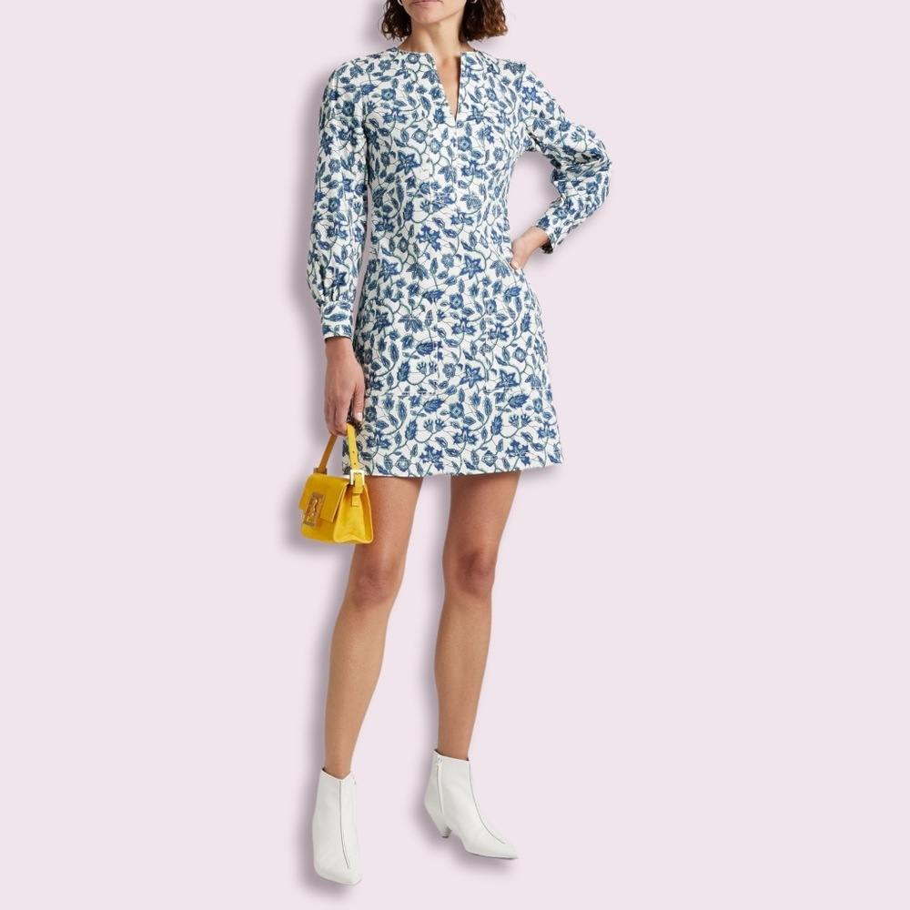 NEW Derek Lam 10 Crosby Kasha Blue Floral Print Shift Dress Size 6